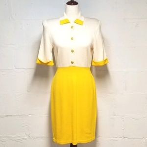 St. John vintage white & yellow knit dress size 6